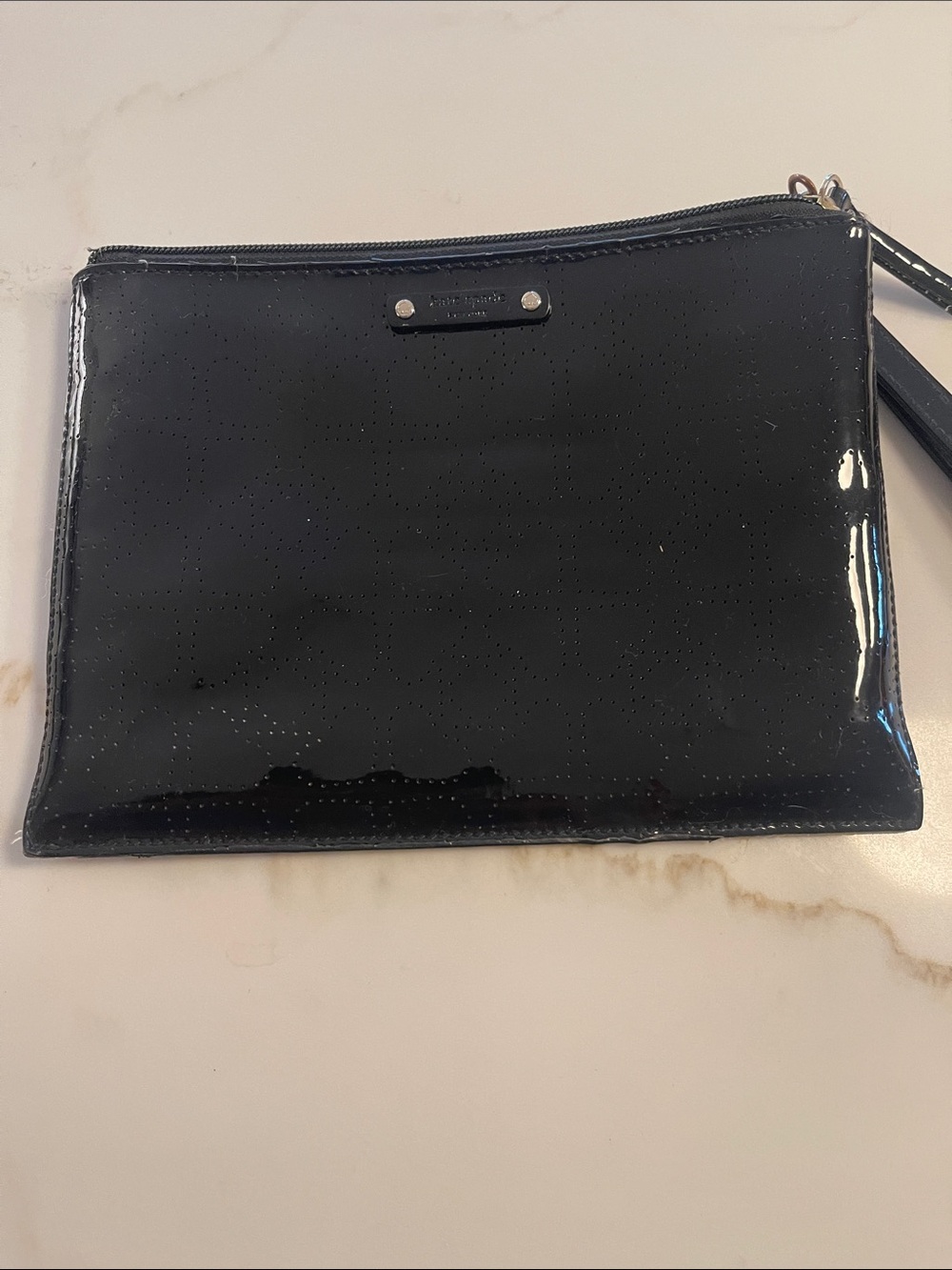 kate spade Black Patent Leather Wristlet Clutch with Wrist Strap